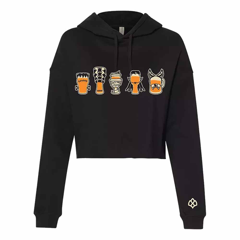 hop culture spooky brews crop hoodie