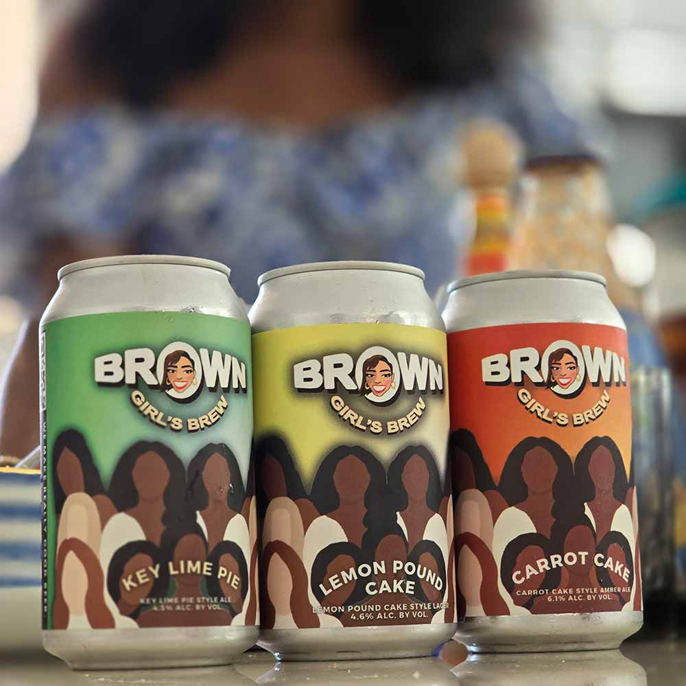 brown girl's brew key lime pie ale, lemon pound cake lager, and carrot cake amber ale