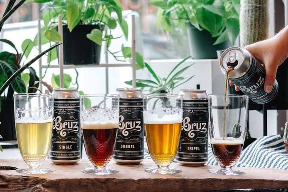 bruz beers belgian single, dubble, tripel, quad