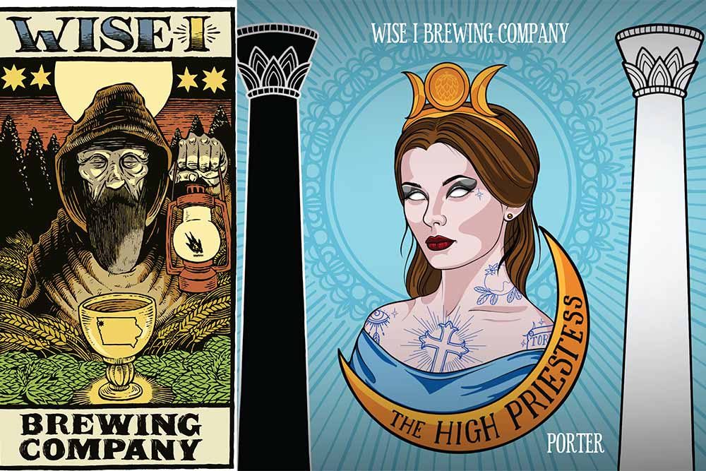 wise i brewing company logo and high priestess american porter