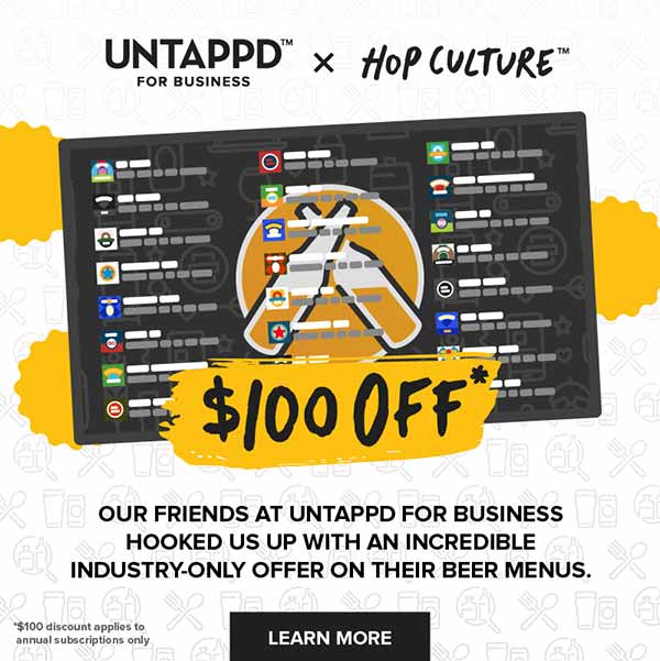 untappd for business x hop culture $100 off promo